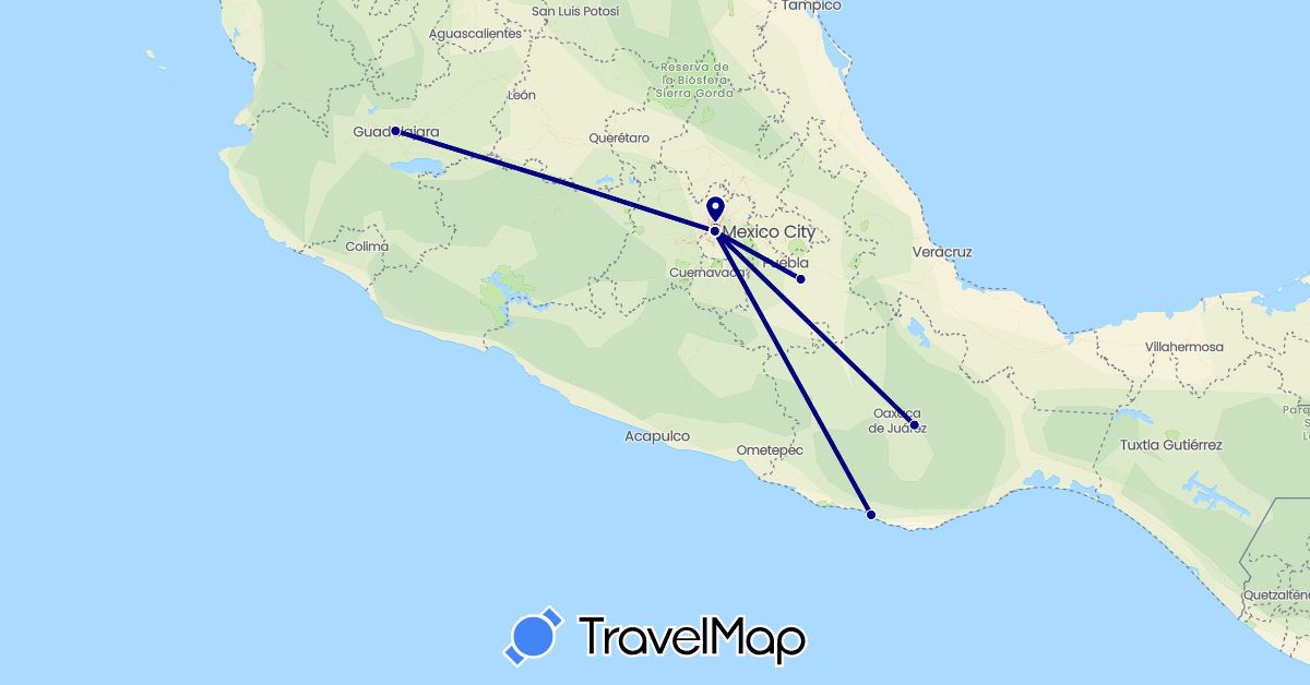 TravelMap itinerary: driving in Chile, Mexico (North America, South America)